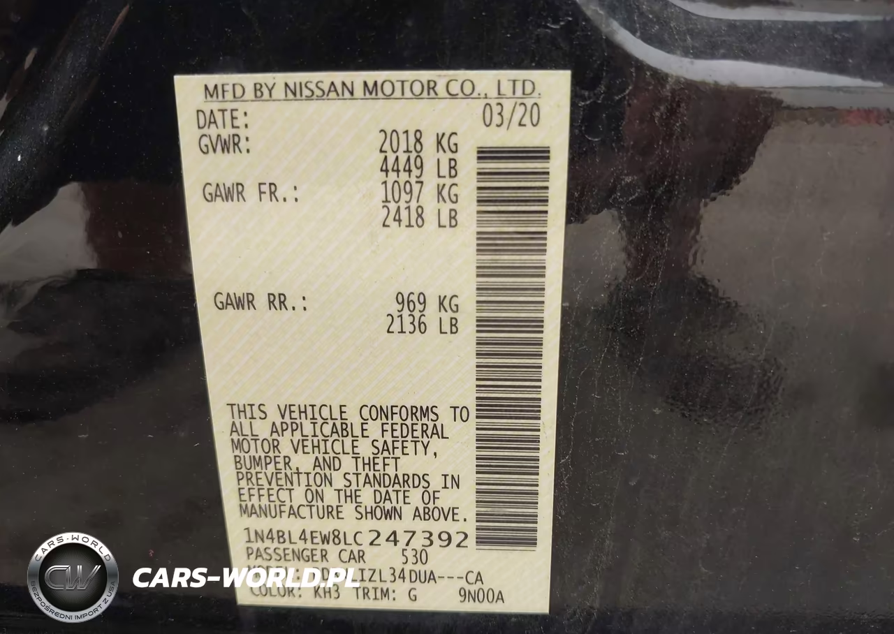 2020 Nissan Altima Sl Intelligent Awd VIN:1N4BL4EW8LC247392 - 9