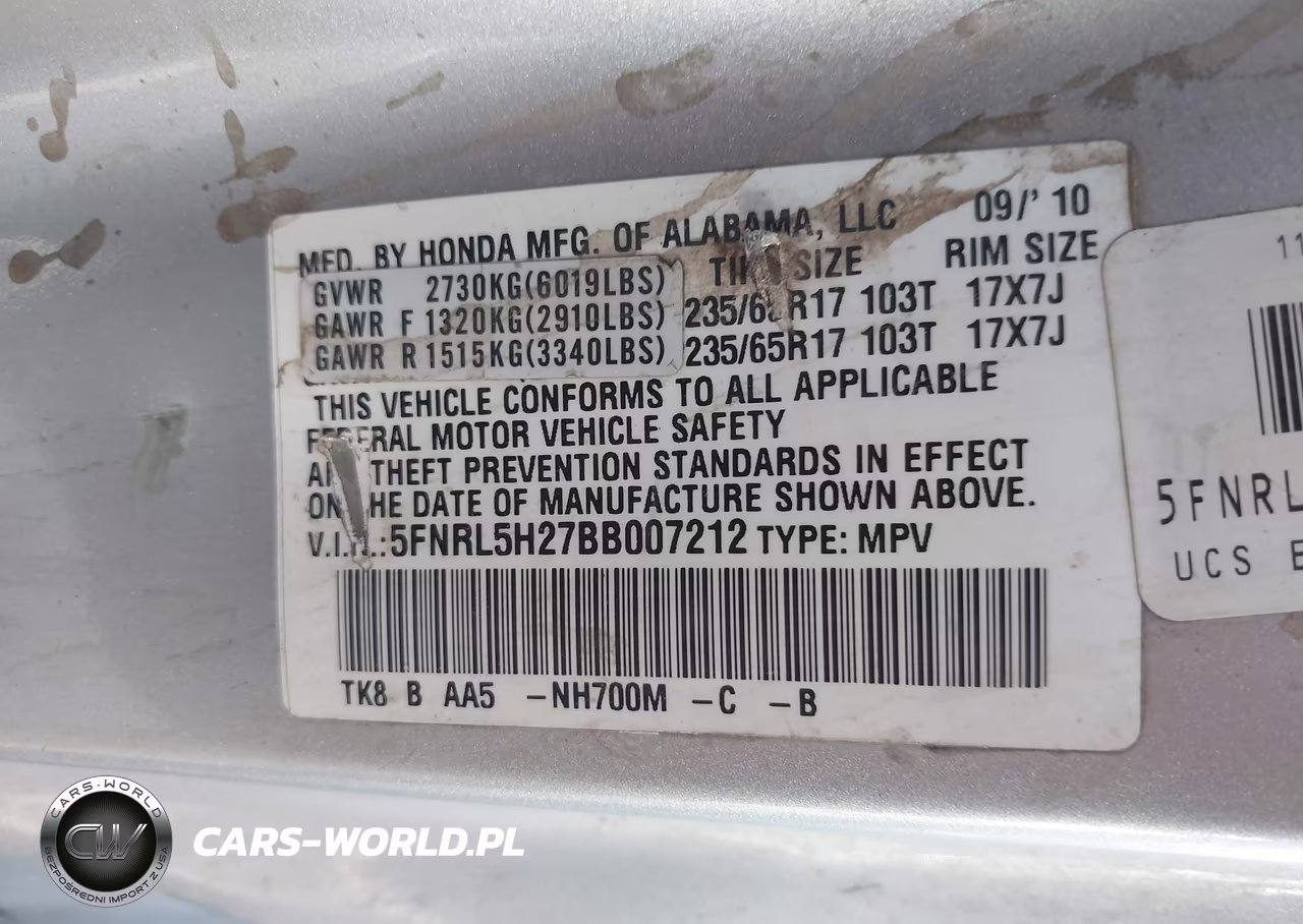 2011 Honda Odyssey Lx VIN:5FNRL5H27BB007212 - 9