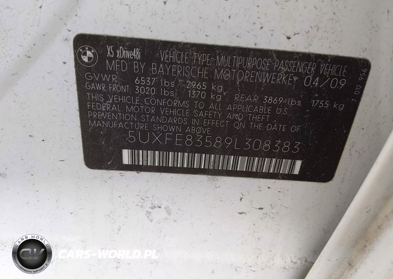 2009 BMW X5 xDrive48I VIN:5UXFE83589L308383 - 9