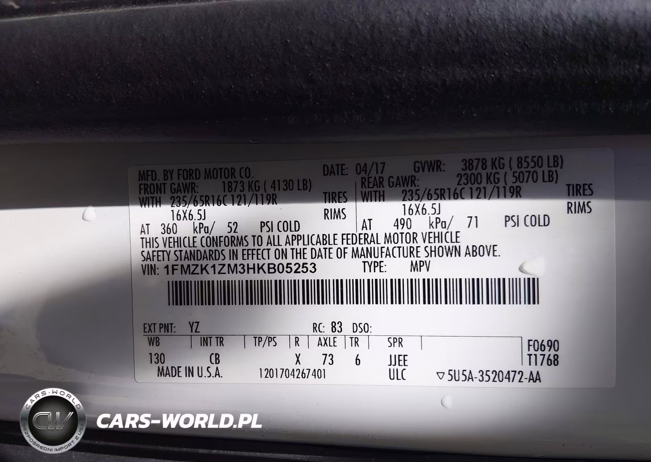 2017 Ford Transit-150 Xl VIN:1FMZK1ZM3HKB05253 - 9