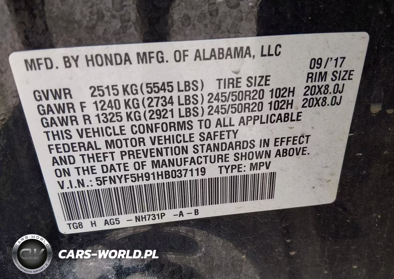 2017 Honda Pilot Touring VIN:5FNYF5H91HB037119 - 9