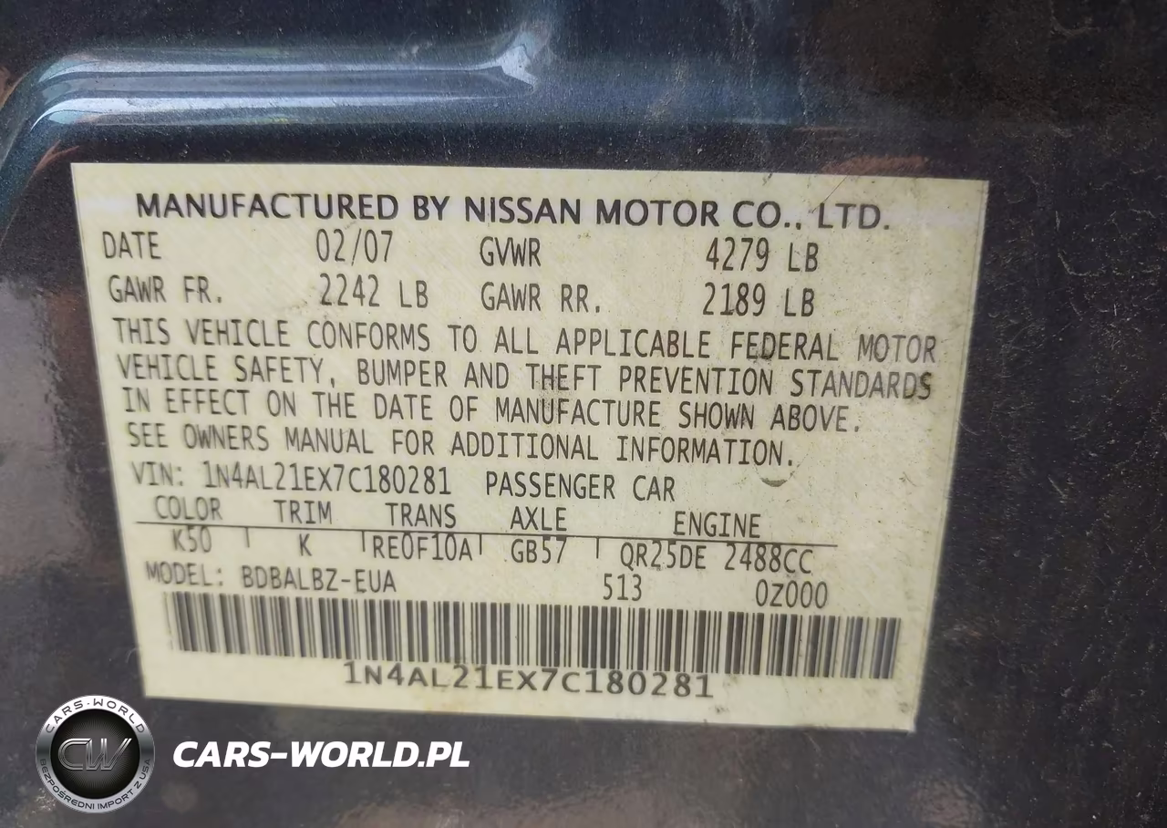 2007 Nissan Altima 2.5 S VIN:1N4AL21EX7C180281 - 9