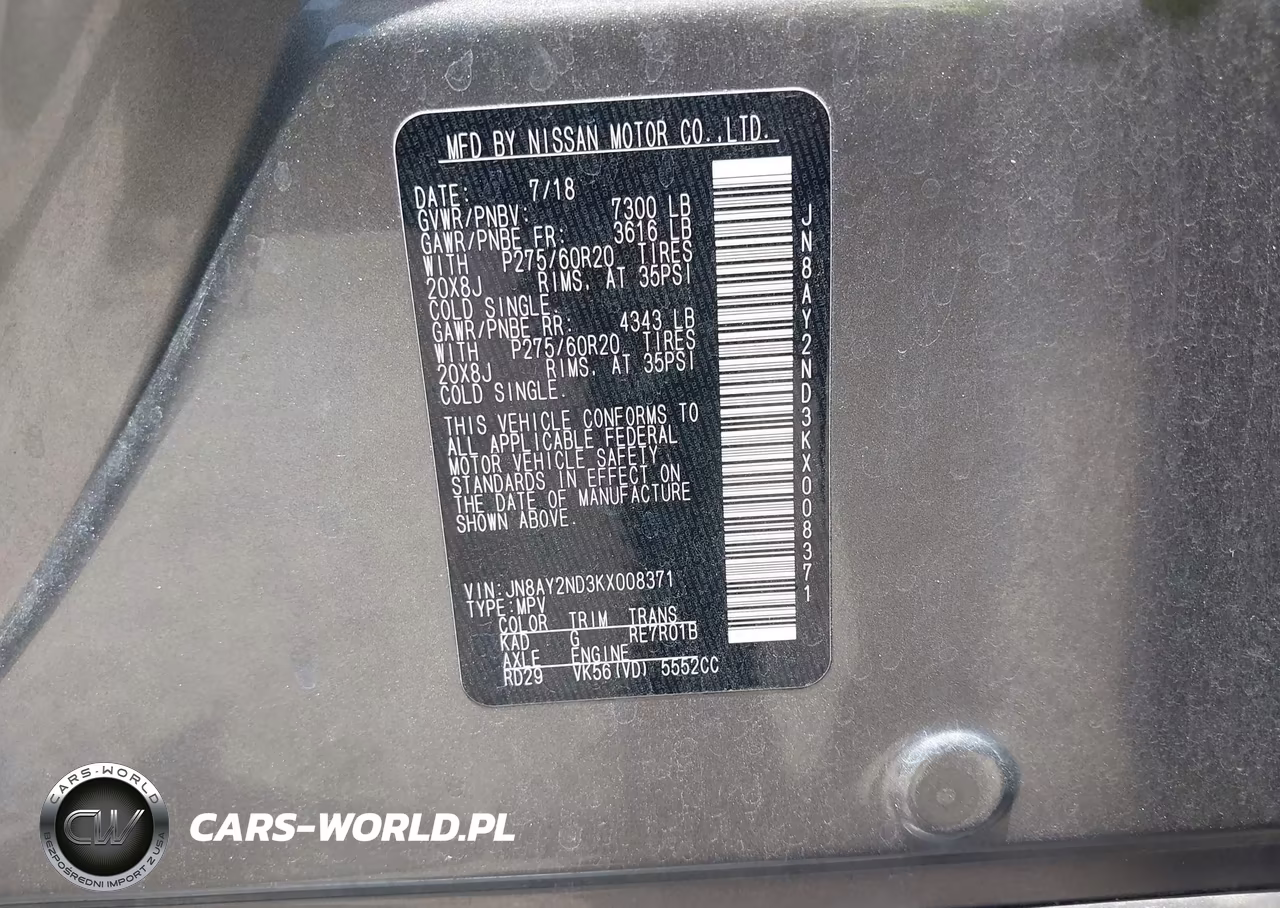2019 Nissan Armada Sl VIN:JN8AY2ND3KX008371 - 9