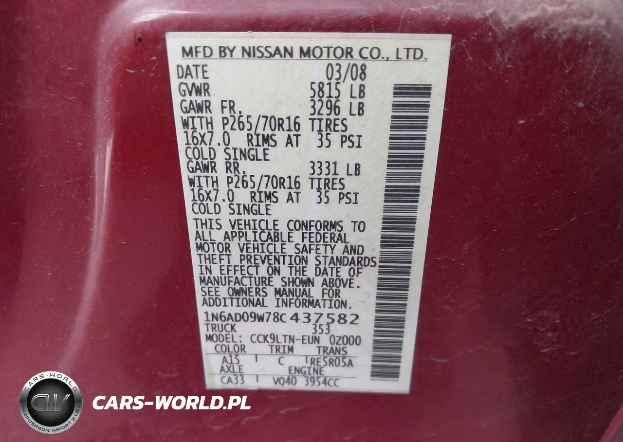 2008 Nissan Frontier Se VIN:1N6AD09W78C437582 - 9