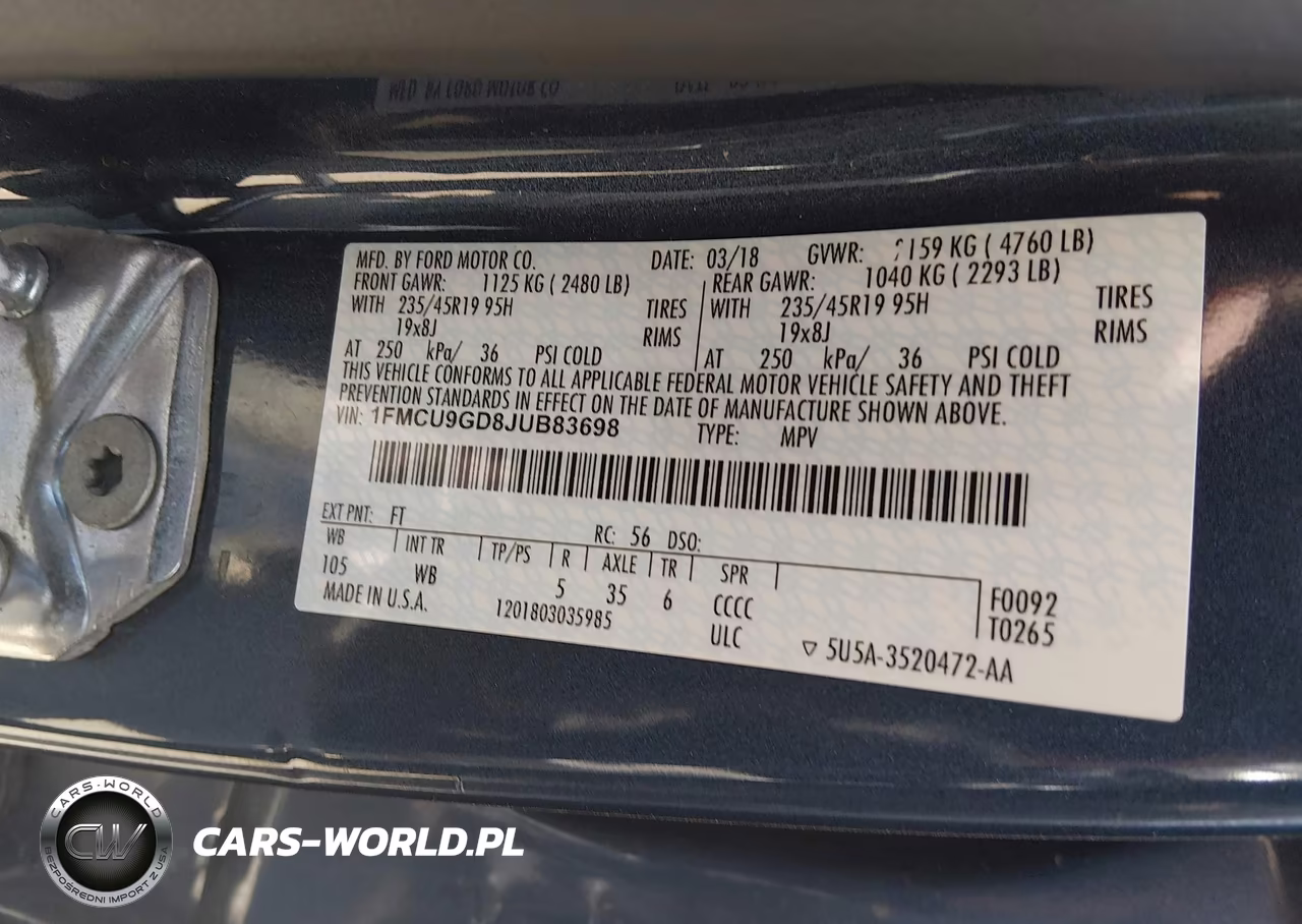 2018 Ford Escape Se VIN:1FMCU9GD8JUB83698 - 9