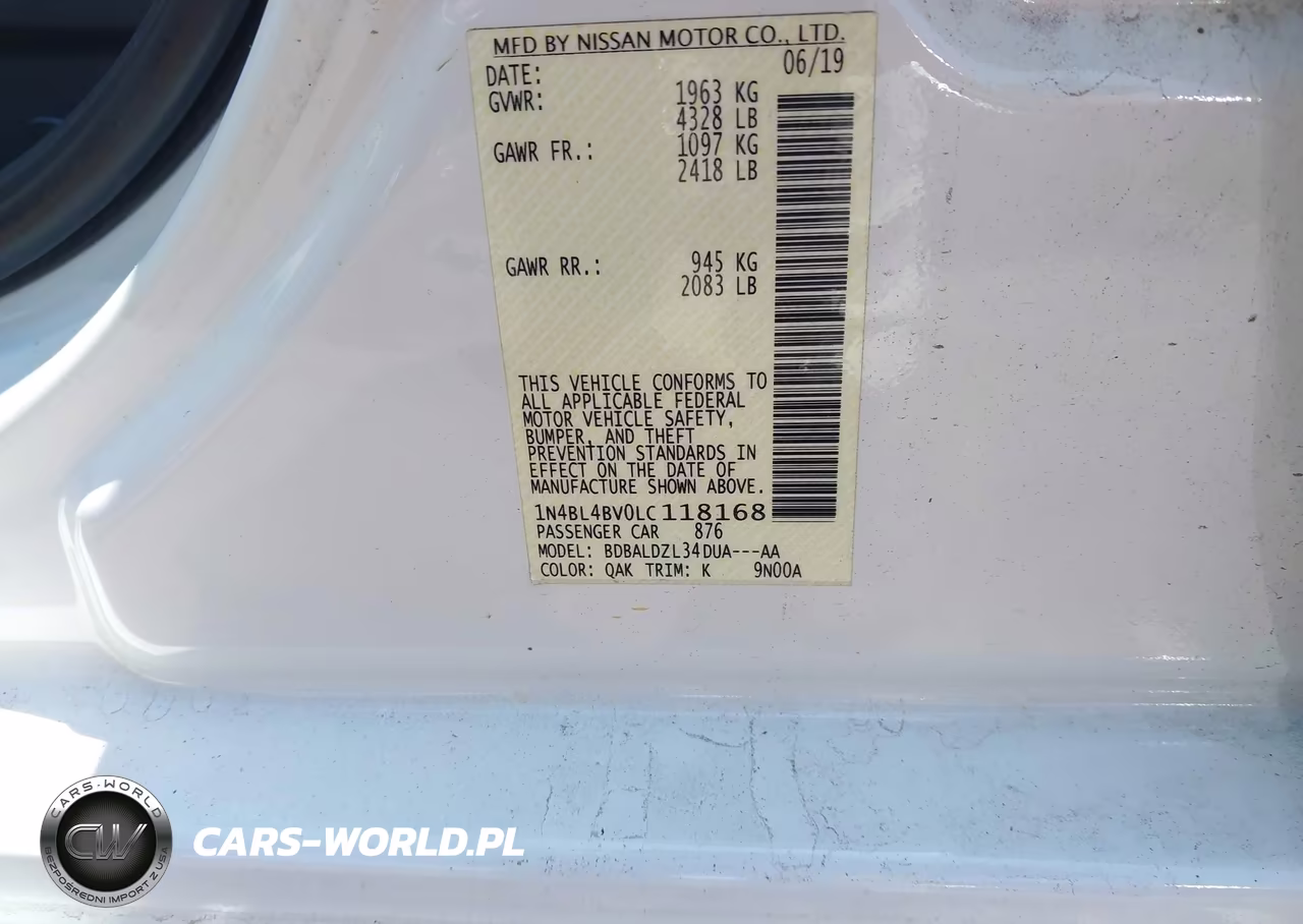 2020 Nissan Altima S Fwd VIN:1N4BL4BV0LC118168 - 9