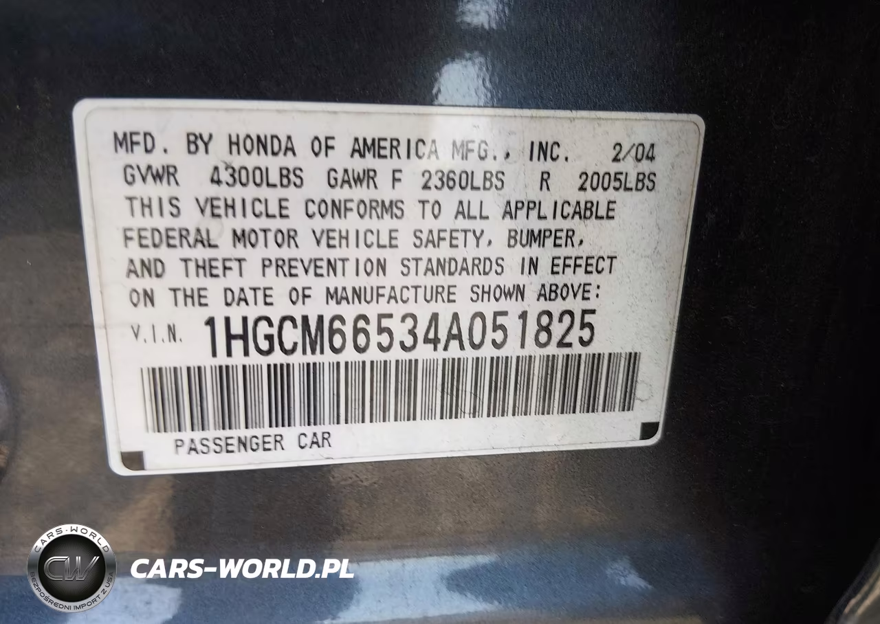 2004 Honda Accord 3.0 Ex VIN:1HGCM66534A051825 - 9