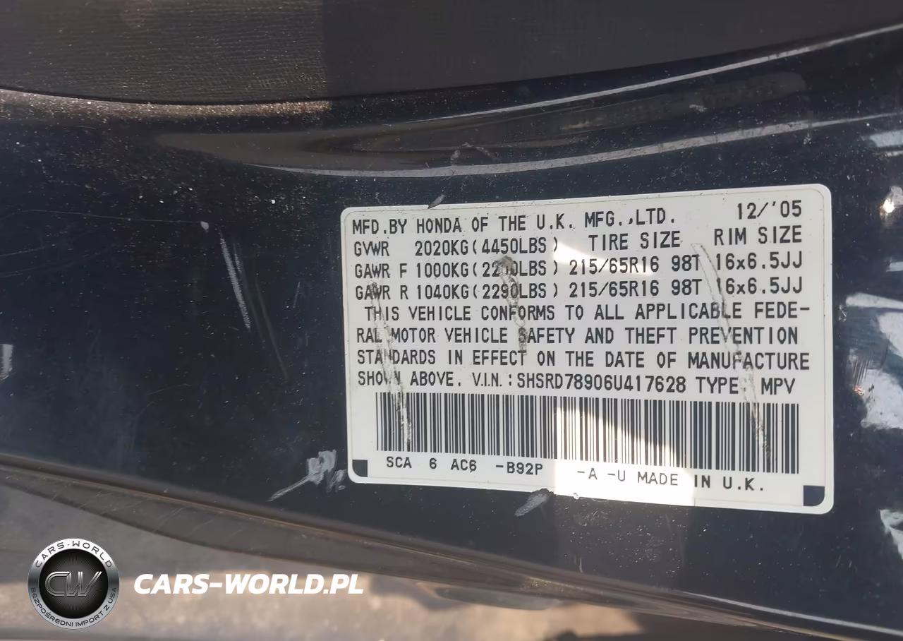 2006 Honda Cr-V Se VIN:SHSRD78906U417628 - 9