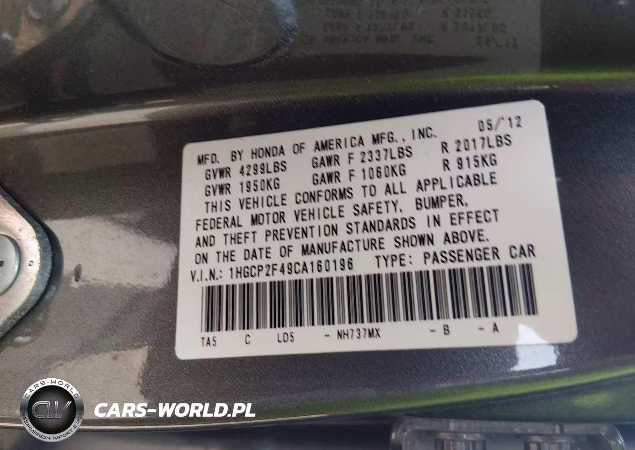 2012 Honda Accord 2.4 Lx-P VIN:1HGCP2F49CA160196 - 9