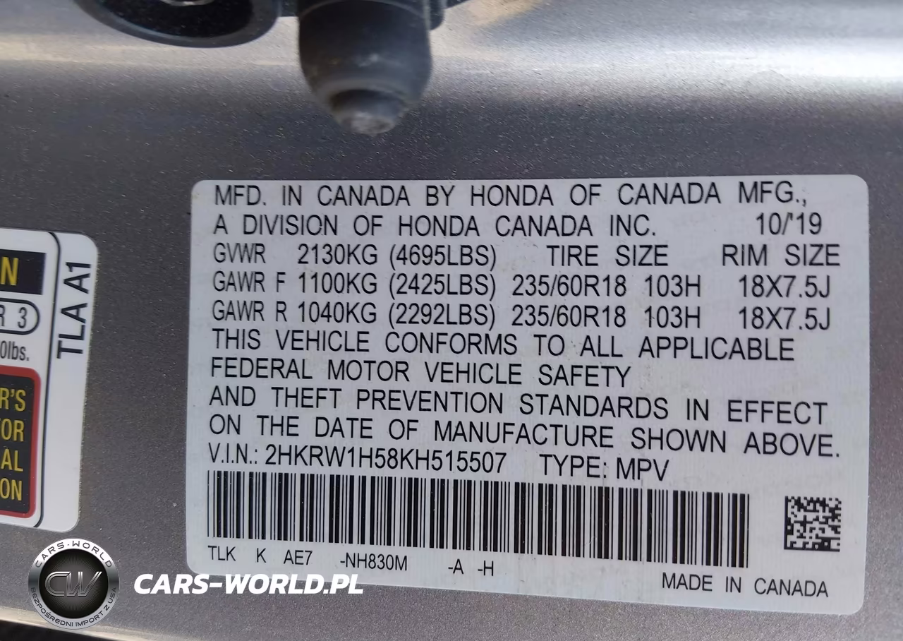 2019 Honda Cr-V Ex VIN:2HKRW1H58KH515507 - 9