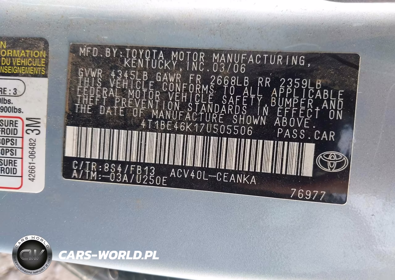 2007 Toyota Camry Le VIN:4T1BE46K17U505506 - 9