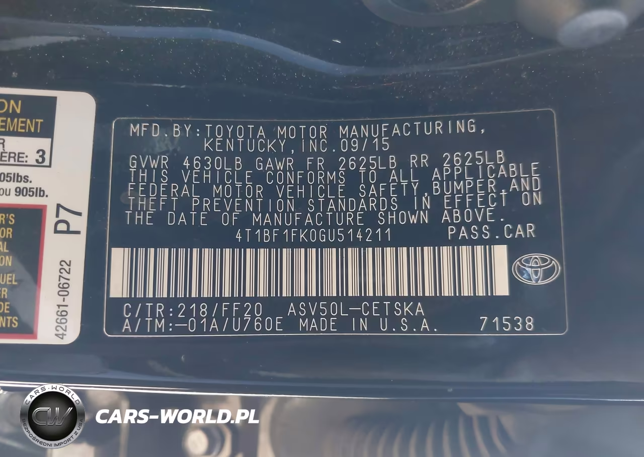 2016 Toyota Camry Se VIN:4T1BF1FK0GU514211 - 9
