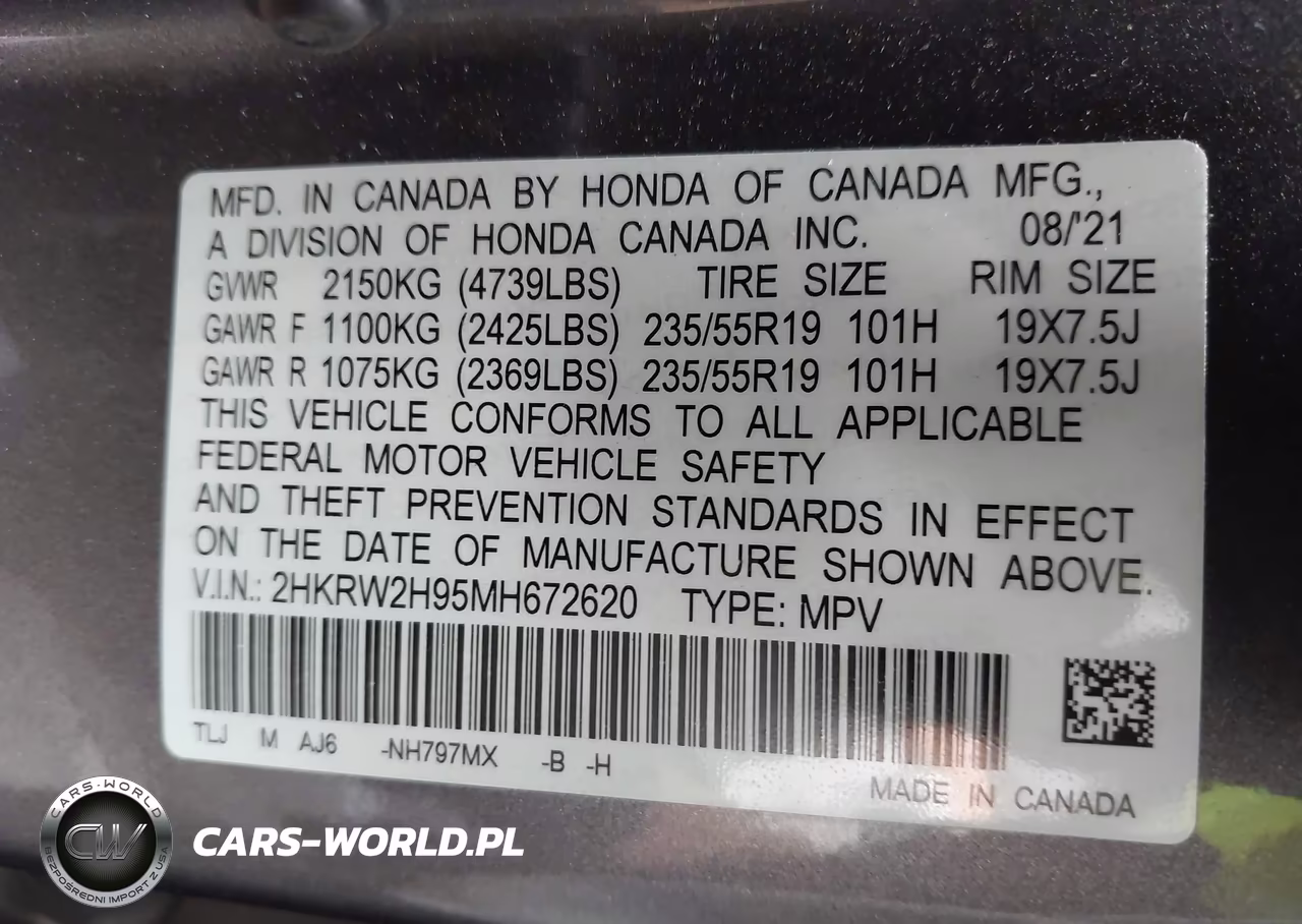 2021 Honda Cr-V Awd Touring VIN:2HKRW2H95MH672620 - 9
