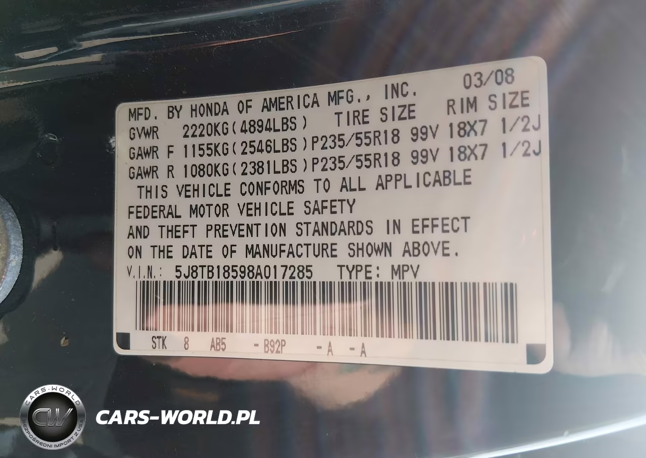 2008 Acura Rdx VIN:5J8TB18598A017285 - 9