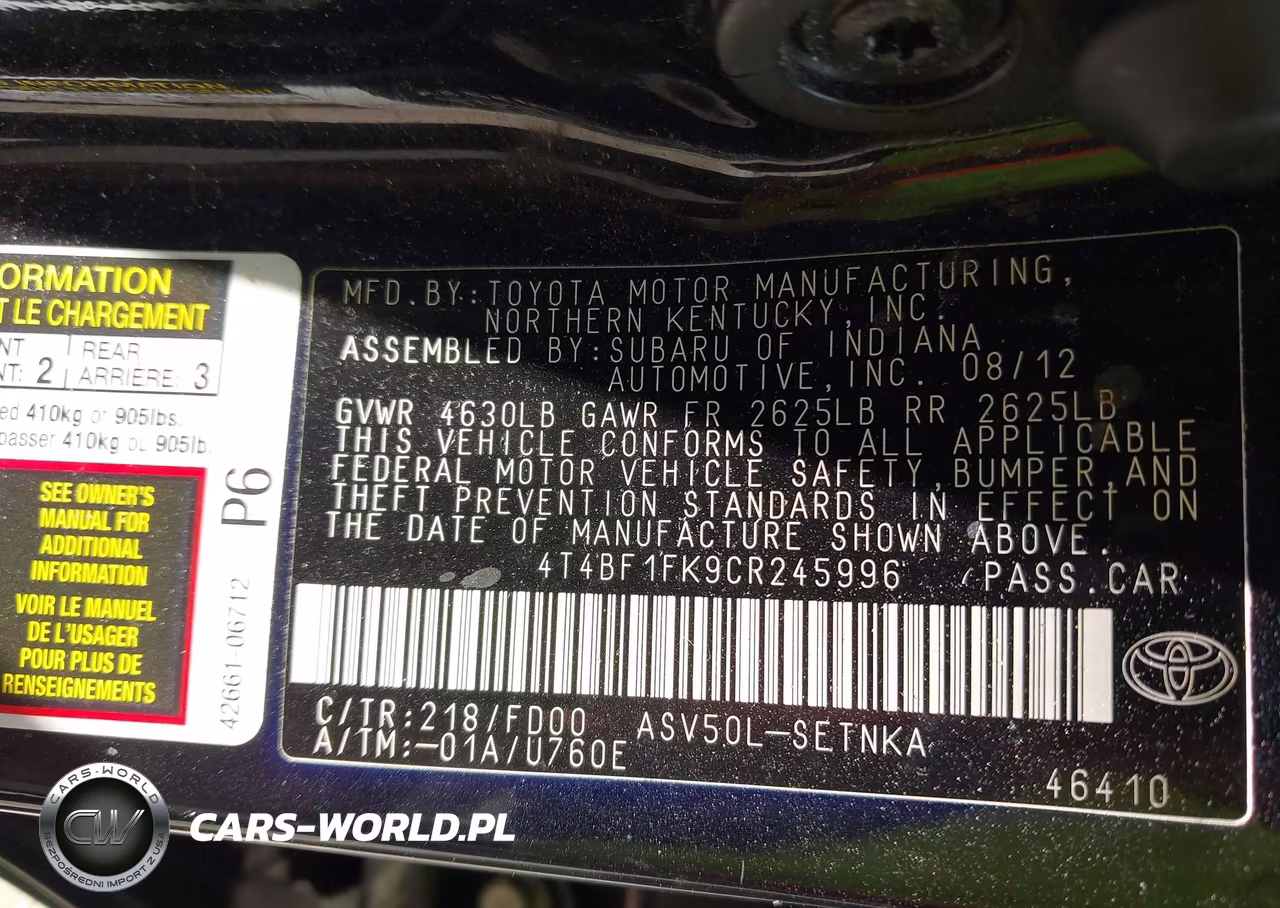 2012 Toyota Camry Le VIN:4T4BF1FK9CR245996 - 9