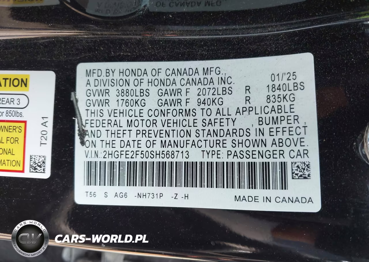 2025 Honda Civic Sport VIN:2HGFE2F50SH568713 - 9