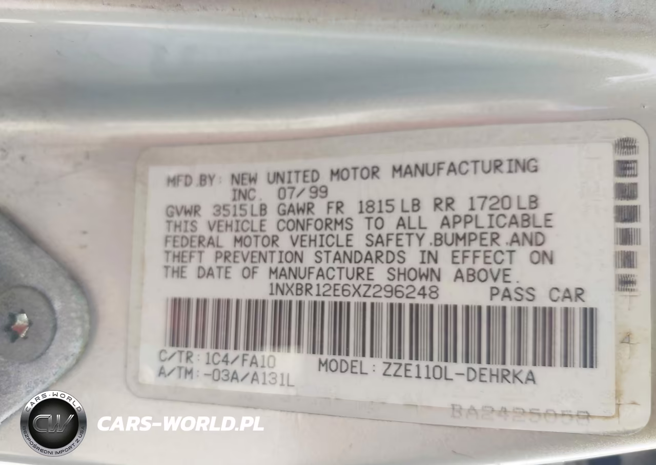 1999 Toyota Corolla Ve VIN:1NXBR12E6XZ296248 - 9
