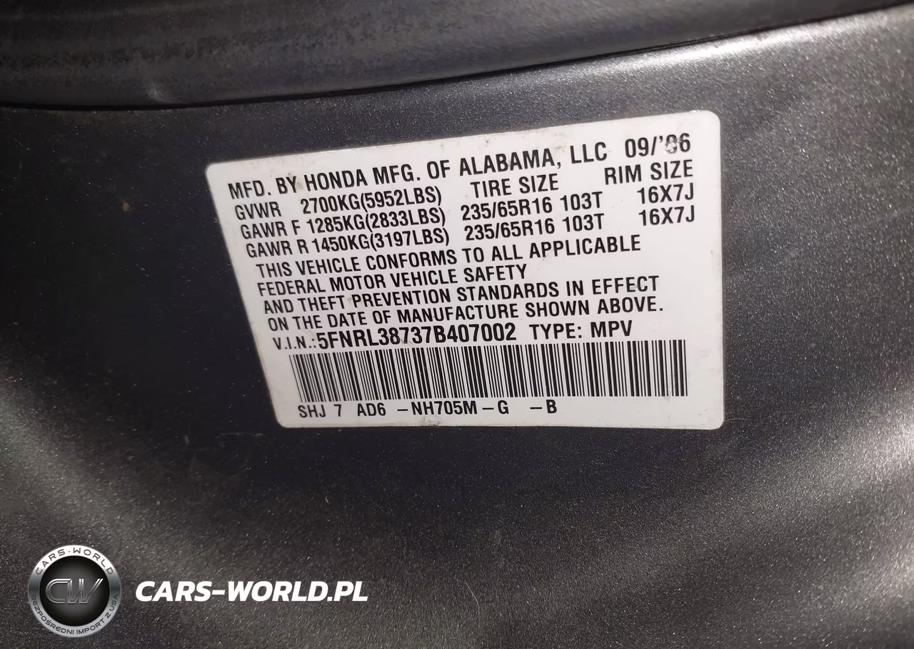 2007 Honda Odyssey Ex-L VIN:5FNRL38737B407002 - 9