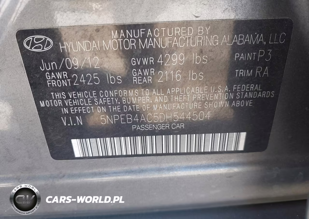 2013 Hyundai Sonata Gls VIN:5NPEB4AC5DH544504 - 9