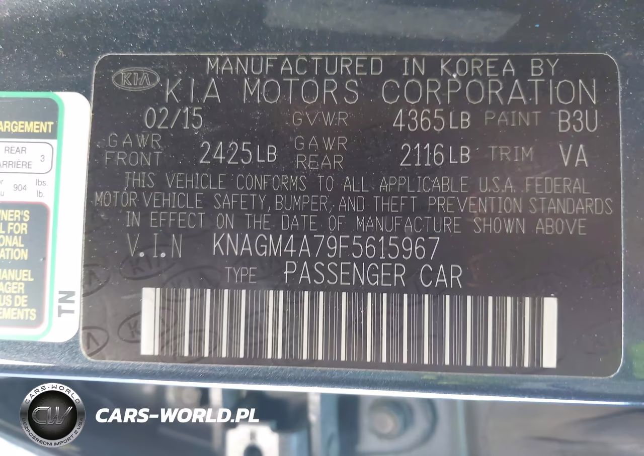 2015 Kia Optima Lx VIN:KNAGM4A79F5615967 - 9
