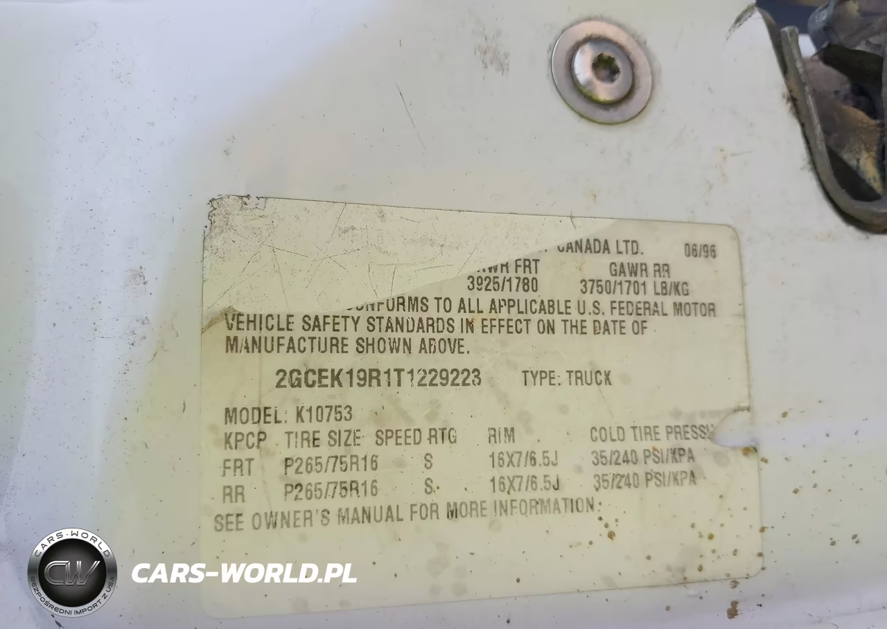 1996 Chevrolet Gmt-400 K1500 VIN:2GCEK19R1T1229223 - 9