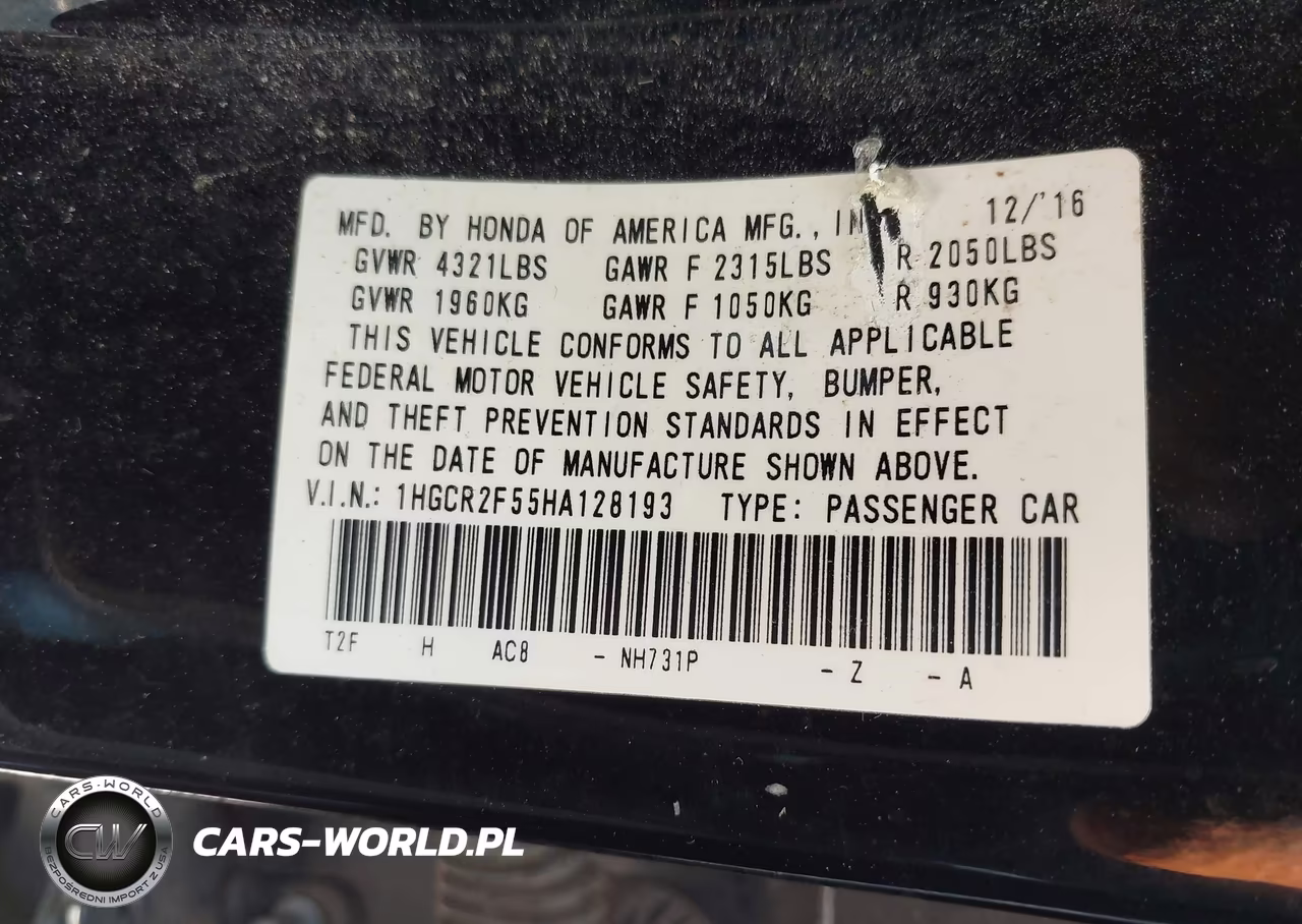 2017 Honda Accord Sport VIN:1HGCR2F55HA128193 - 9