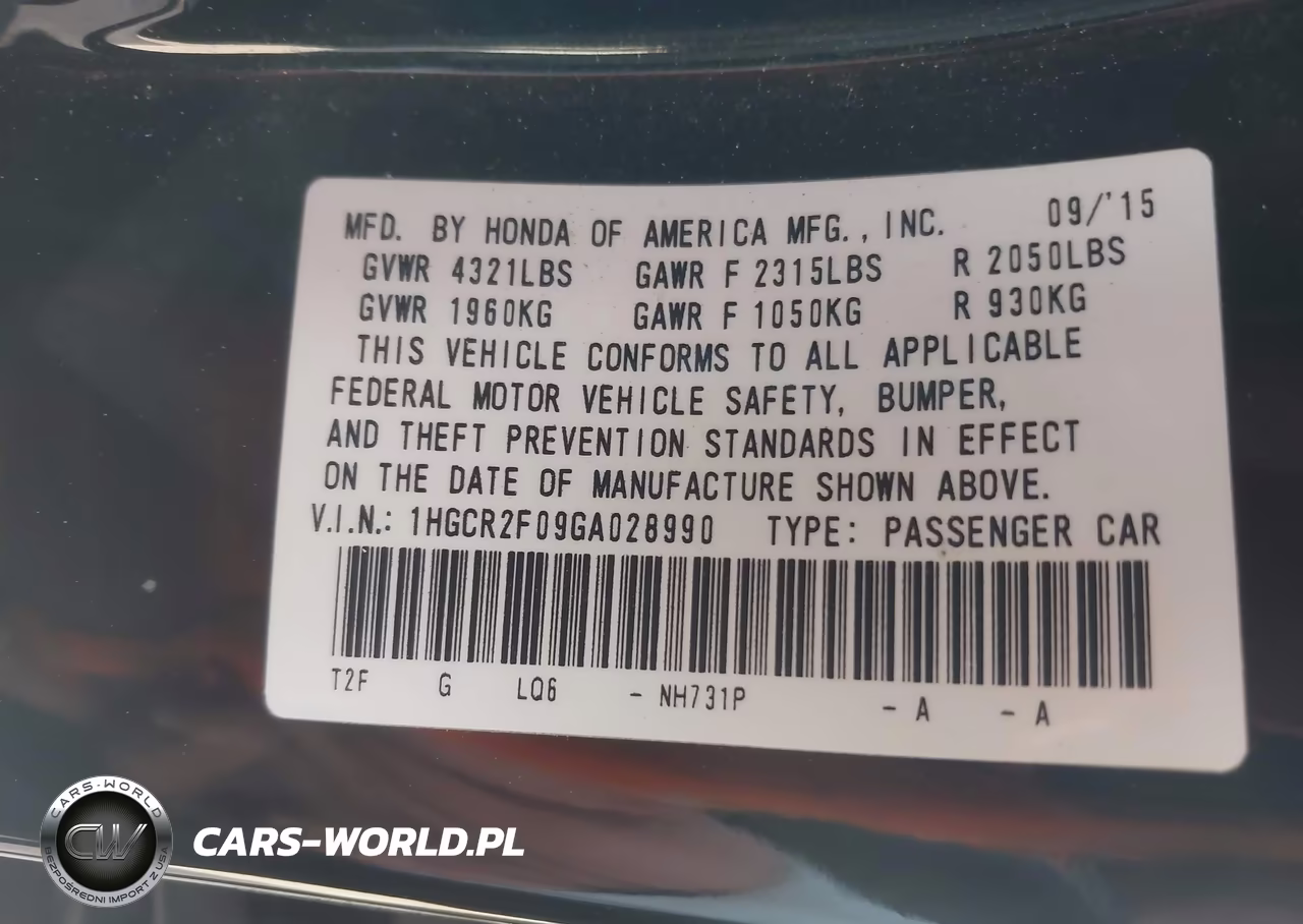 2016 Honda Accord Ex VIN:1HGCR2F09GA028990 - 9