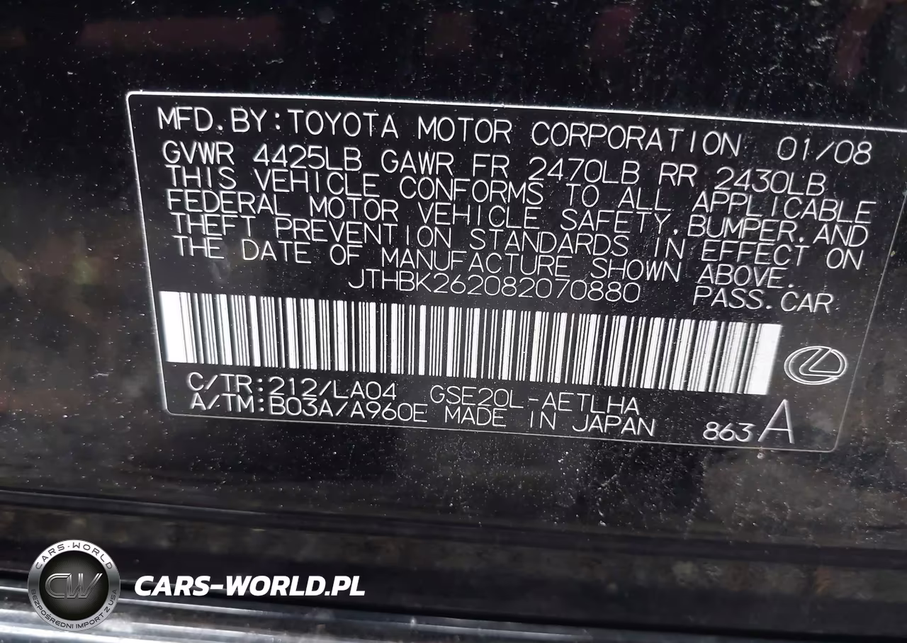 2008 Lexus Is 250 VIN:JTHBK262082070880 - 9