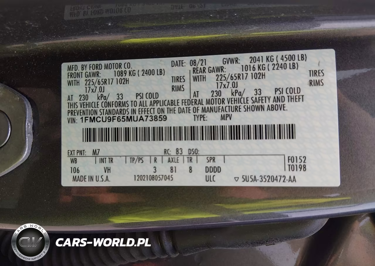 2021 Ford Escape S VIN:1FMCU9F65MUA73859 - 9
