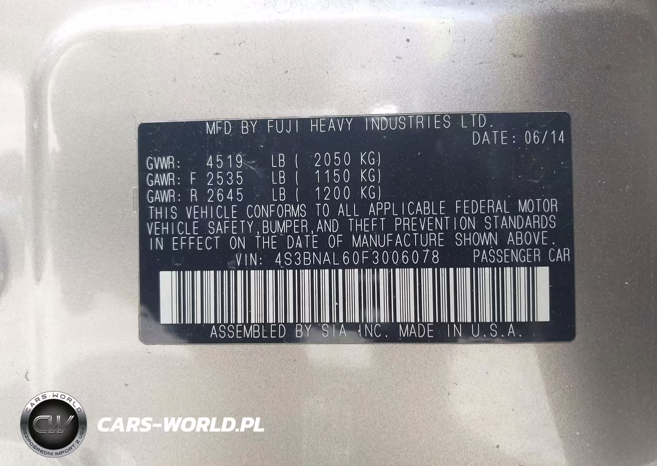 2015 Subaru Legacy 2.5I Limited VIN:4S3BNAL60F3006078 - 9