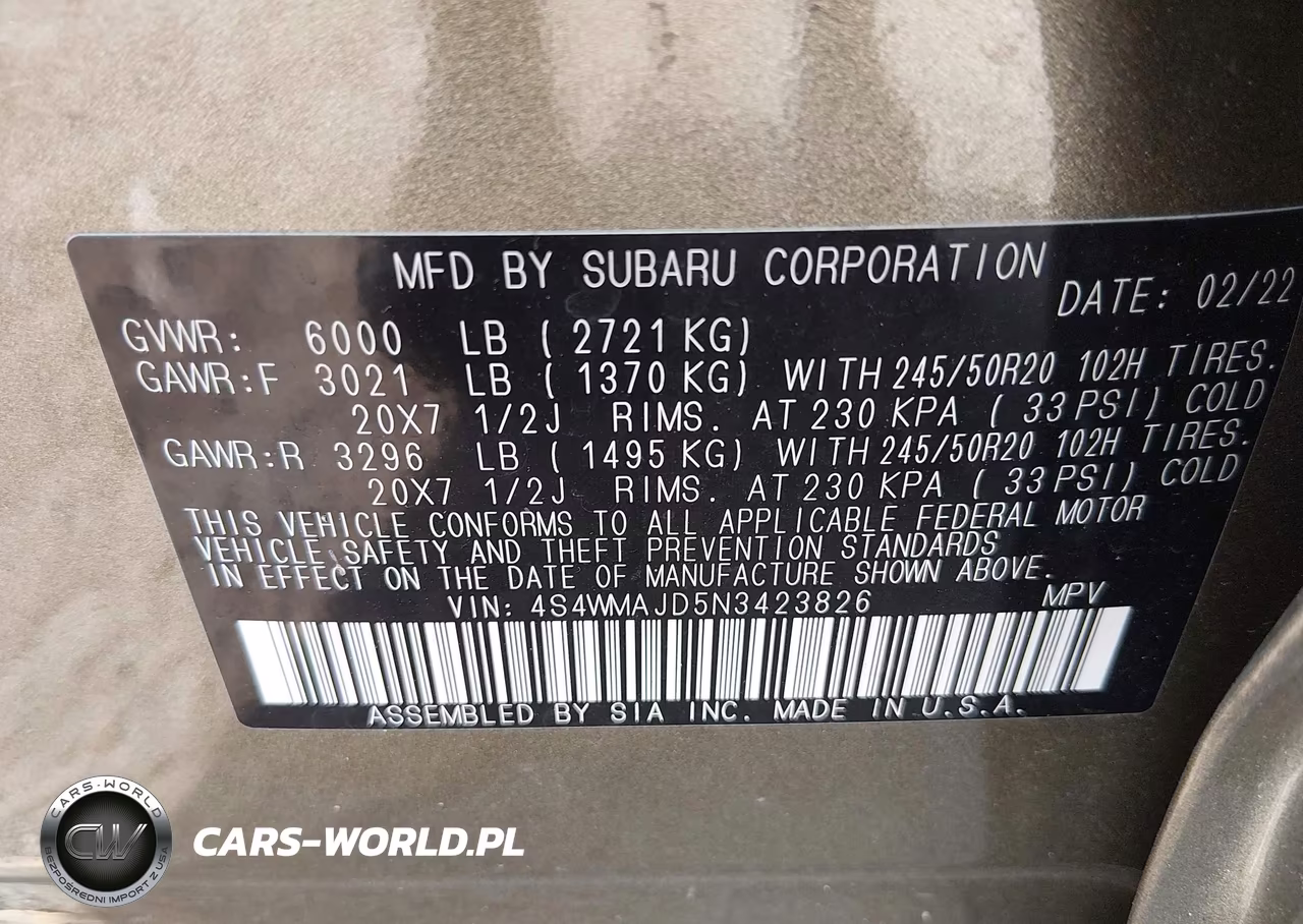 2022 Subaru Ascent Onyx Edition VIN:4S4WMAJD5N3423826 - 9
