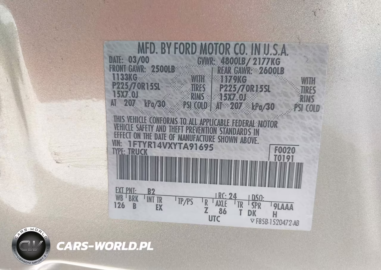 2000 Ford Pick Up VIN:1FTYR14VXYTA91695 - 9