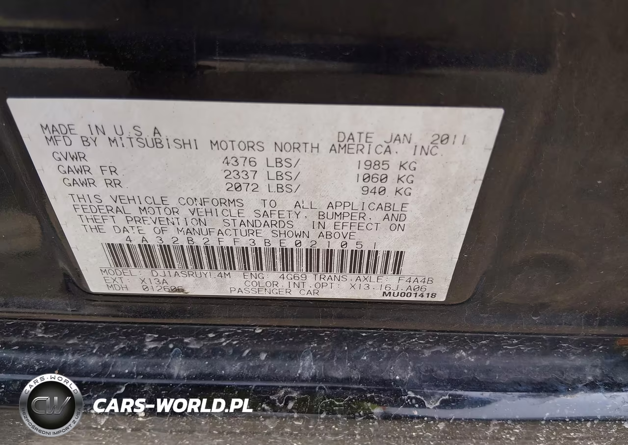 2011 Mitsubishi Galant Fe VIN:4A32B2FF3BE021051 - 9