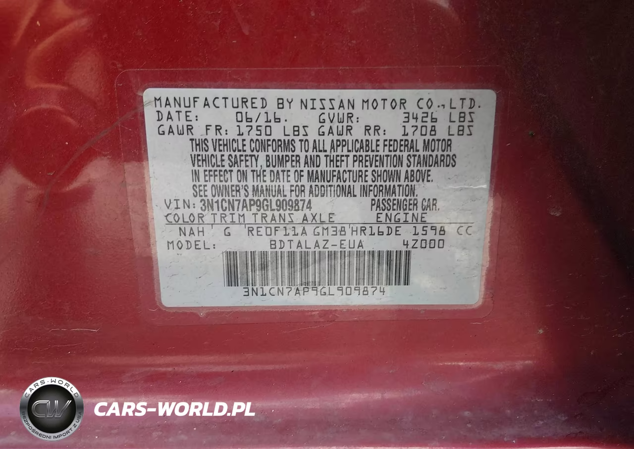2016 Nissan Versa 1.6 S+ VIN:3N1CN7AP9GL909874 - 9