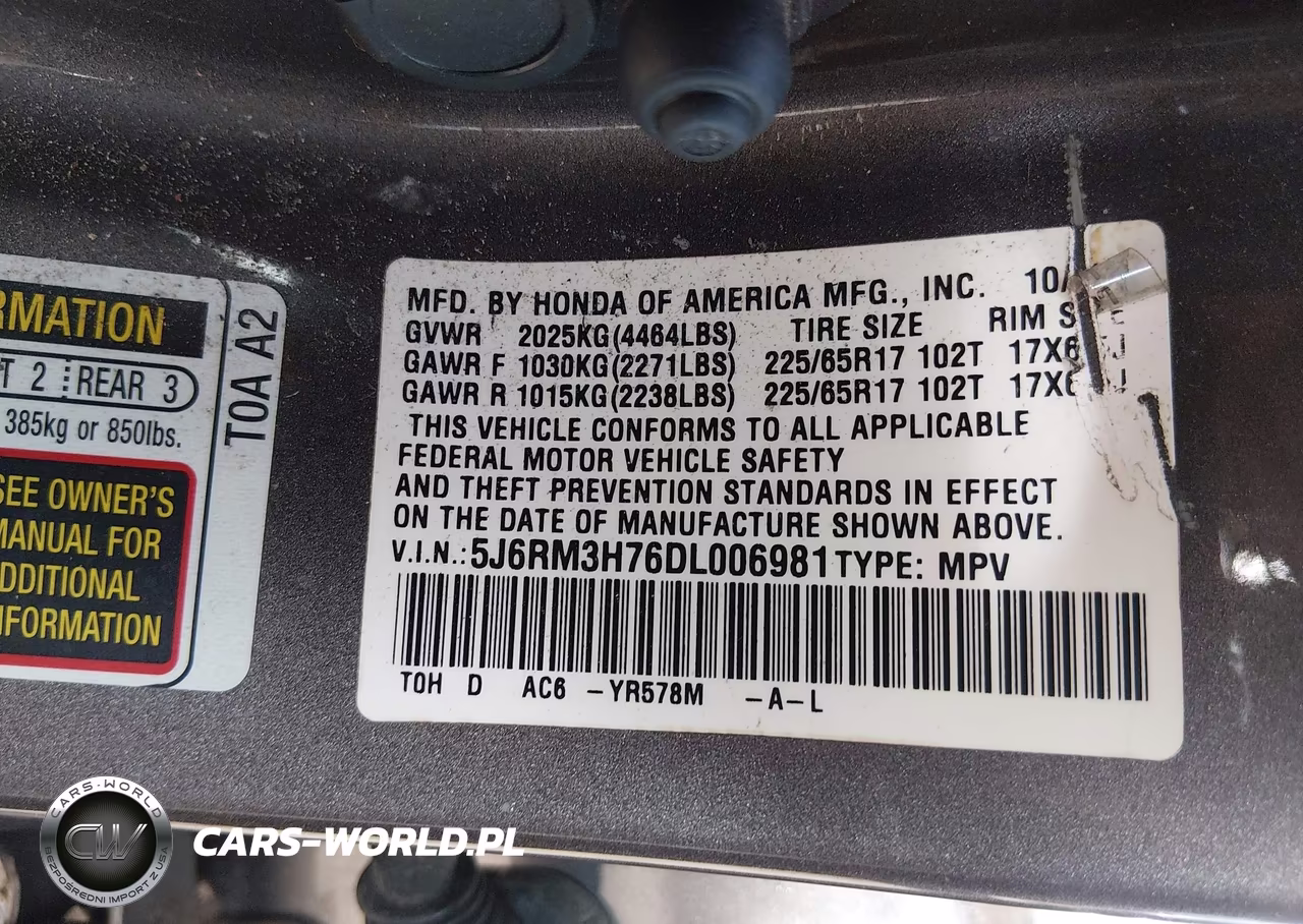2013 Honda Cr-V Ex-L VIN:5J6RM3H76DL006981 - 9