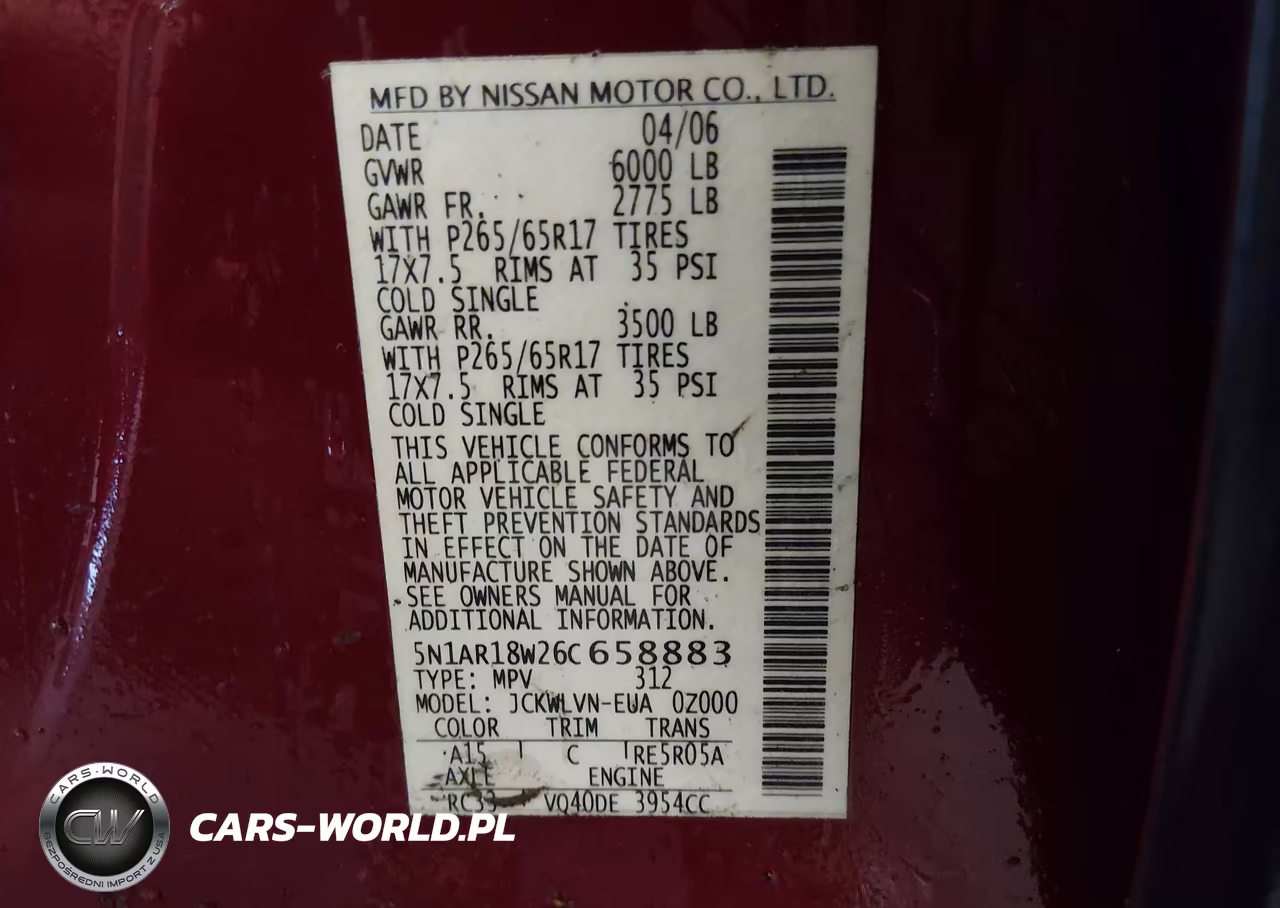 2006 Nissan Pathfinder Le VIN:5N1AR18W26C658883 - 9