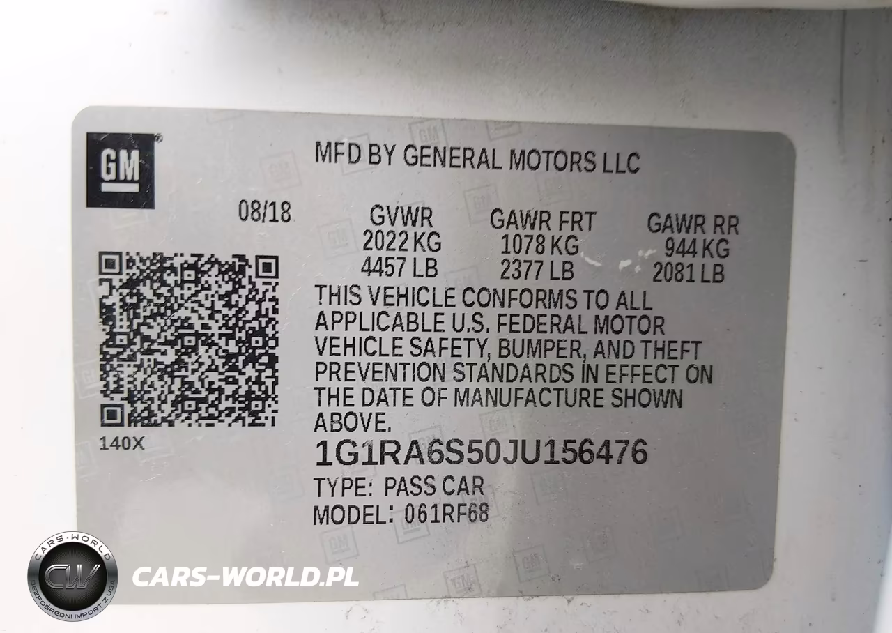 2018 Chevrolet Volt Lt VIN:1G1RA6S50JU156476 - 9