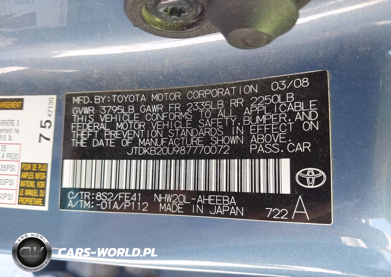 2008 Toyota Prius VIN:JTDKB20U987770072 - 9