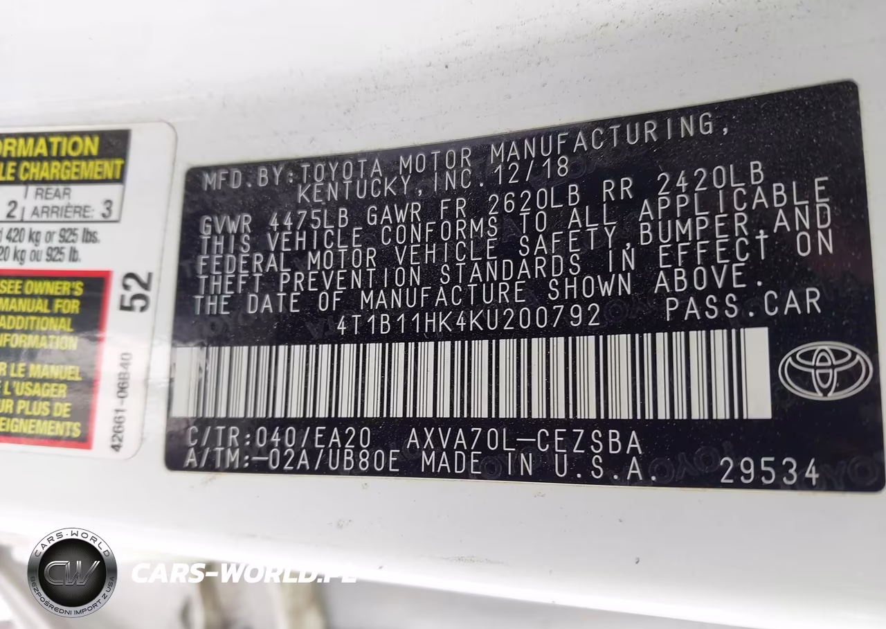 2019 Toyota Camry Se VIN:4T1B11HK4KU200792 - 9
