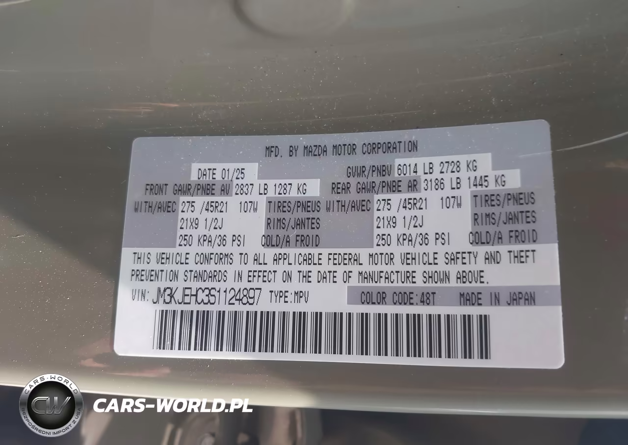 2025 Mazda Cx-70 3.3 Turbo S Premium Plus VIN:JM3KJEHC3S1124897 - 9