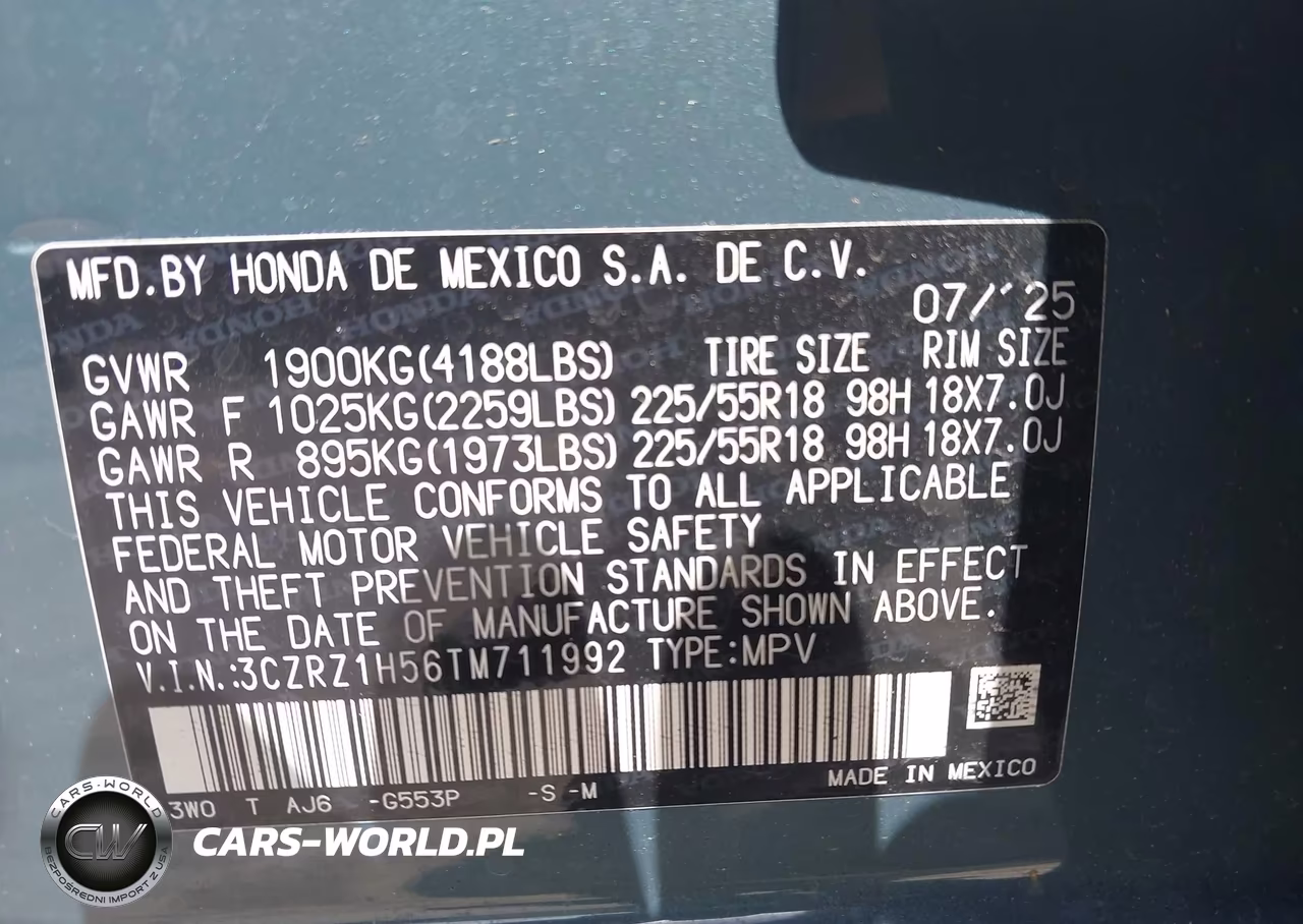 2026 Honda Hr-V 2Wd Sport VIN:3CZRZ1H56TM711992 - 9