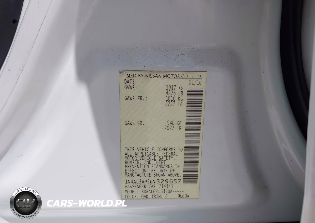 2016 Nissan Altima 2.5-2.5 S-2.5 Sl-2.5 Sr-2.5 Sv VIN:1N4AL3AP3GN329657 - 9
