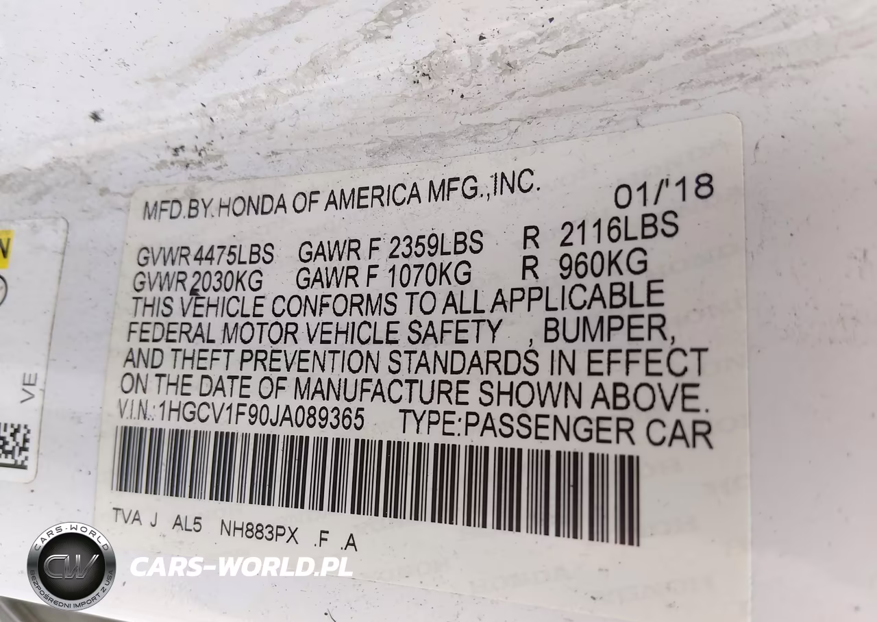 2018 Honda Accord Touring VIN:1HGCV1F90JA089365 - 9