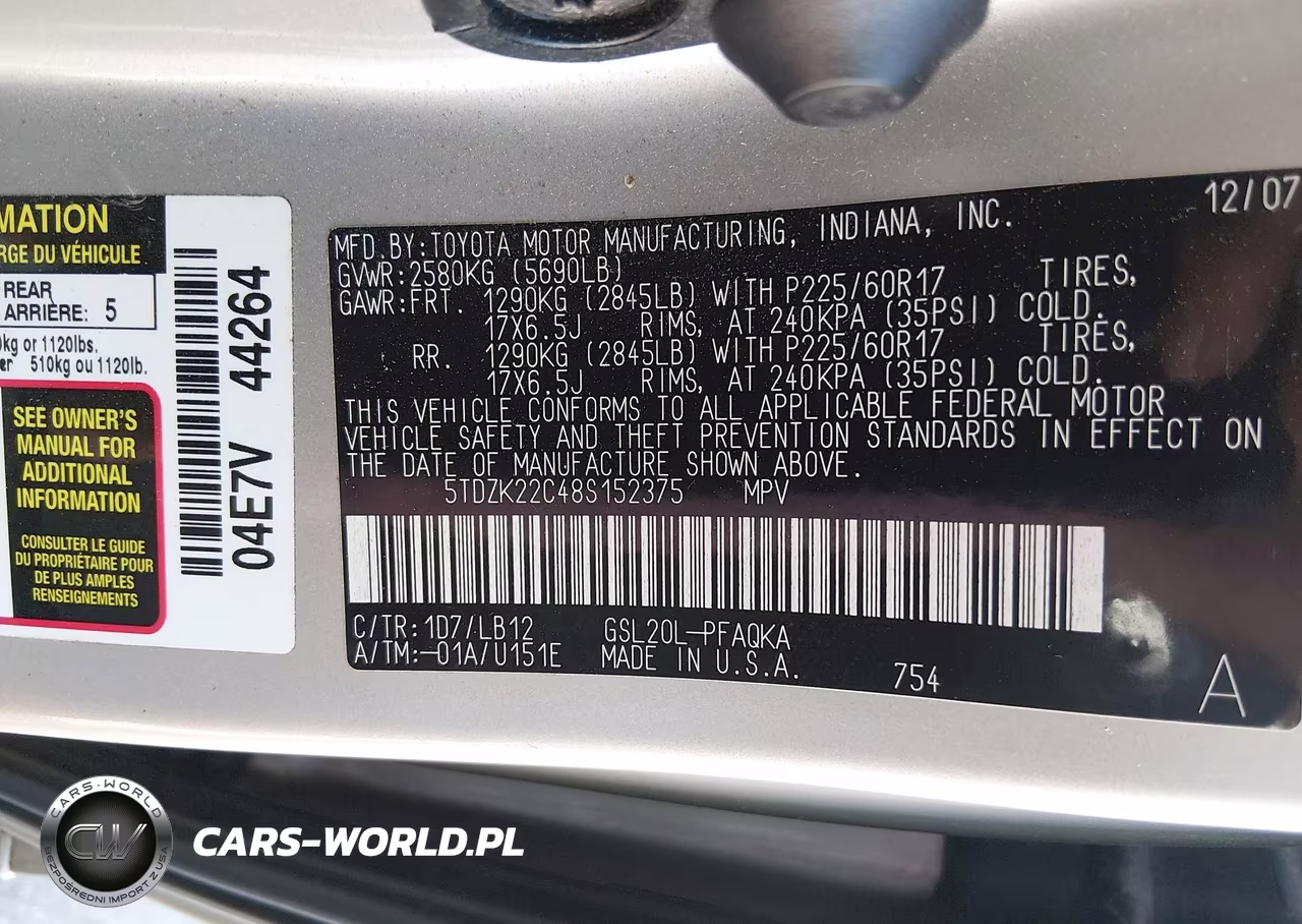 2008 Toyota Sienna Limited VIN:5TDZK22C48S152375 - 9