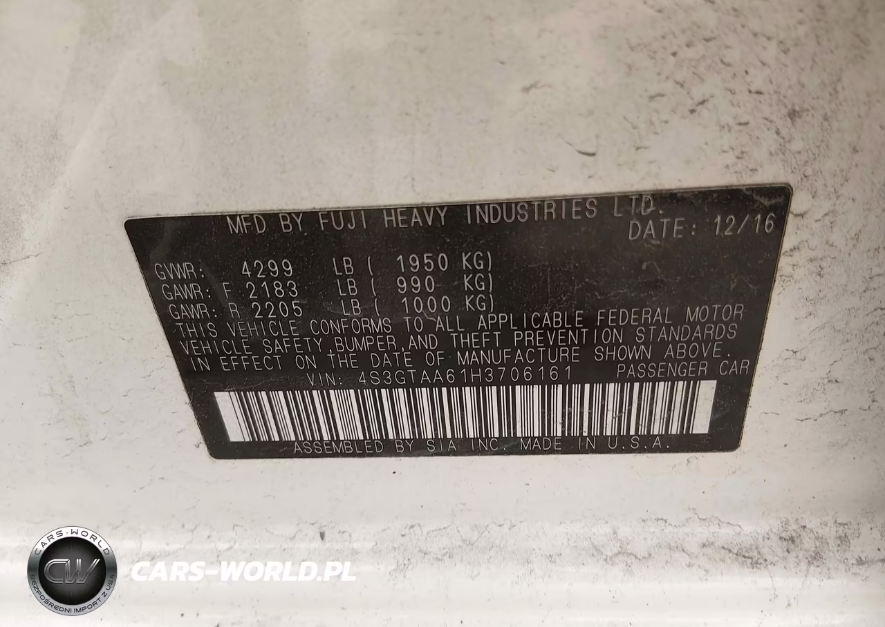 2017 Subaru Impreza 2.0I VIN:4S3GTAA61H3706161 - 9