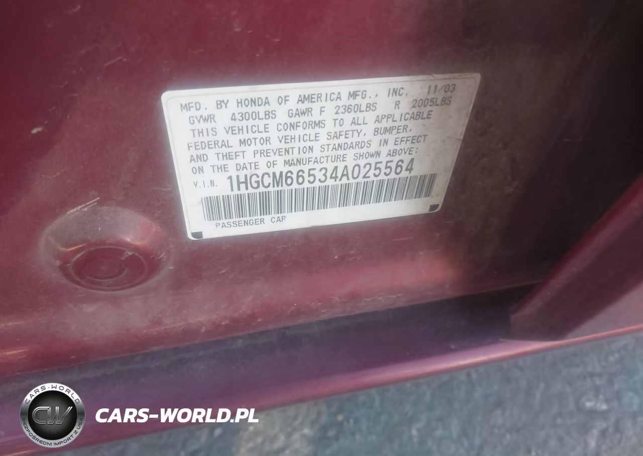 2004 Honda Accord 3.0 Ex VIN:1HGCM66534A025564 - 9