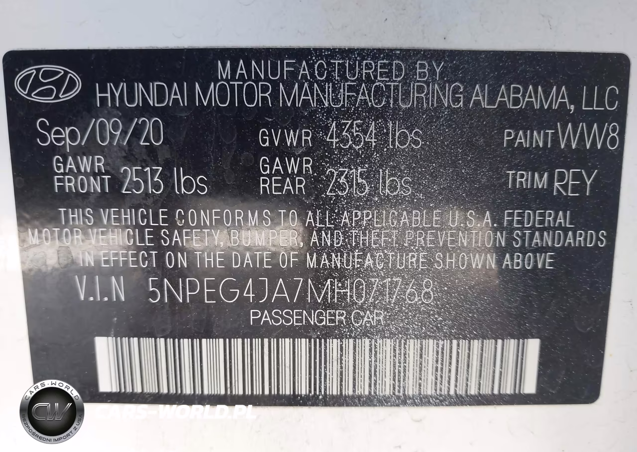 2021 Hyundai Sonata Se VIN:5NPEG4JA7MH071768 - 9
