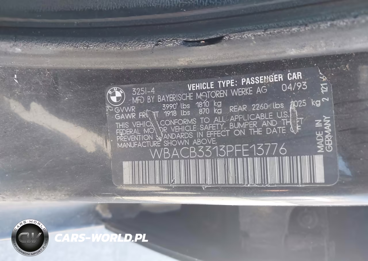 1993 BMW 325 I VIN:WBACB3313PFE13776 - 9