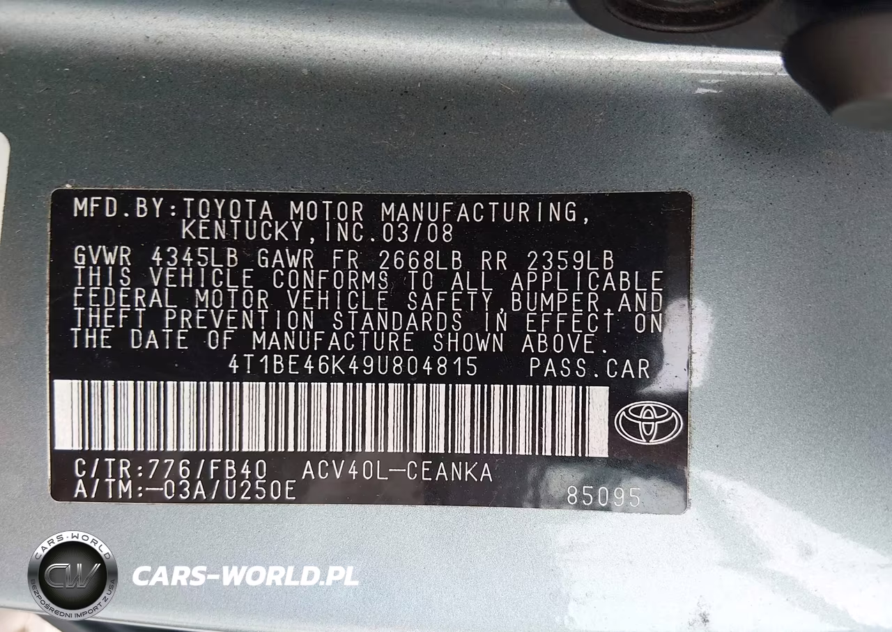 2009 Toyota Camry Le VIN:4T1BE46K49U804815 - 9