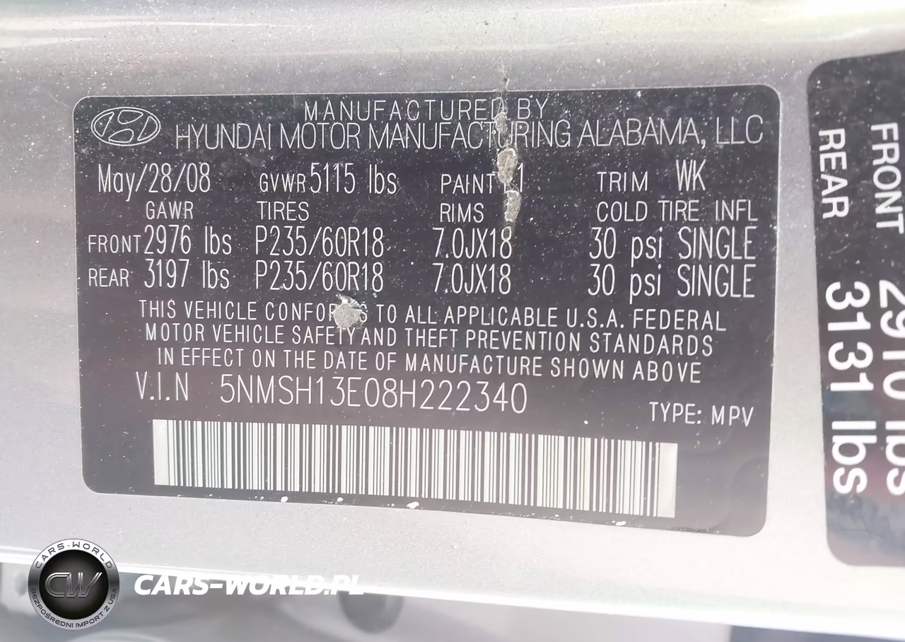 2008 Hyundai Santa Fe Limited-Se VIN:5NMSH13E08H222340 - 9